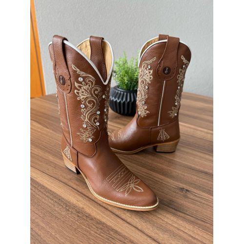 BOTA TEXANA EM COURO MUSTANG BORDADO RAMOS E NOSSA... - Botas Texanas Bruto