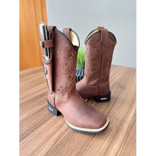 KIT BOTA TEXANA EM COURO MARROM BORDADO RAMOS CANO... - Botas Texanas Bruto