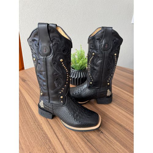 BOTA TEXANA EM COURO ESTILIZADO COBRA ALL BLACK BO... - Botas Texanas Bruto