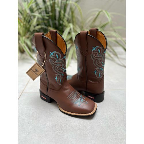 BOTA TEXANA EM COURO LÁTEGO MARROM BORDADO AZUL E ... - Botas Texanas Bruto
