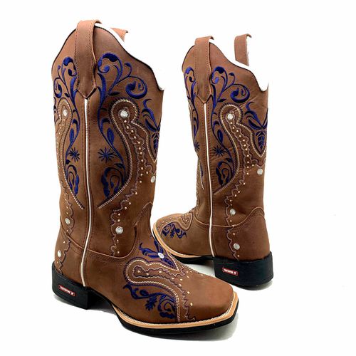 BOTA TEXANA EM COURO MARROM BORDADO TRIBAL BEGE E ... - Botas Texanas Bruto
