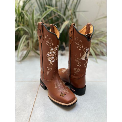 BOTA TEXANA EM COURO MUSTANG BORDADO CAVALO + NOSS... - Botas Texanas Bruto