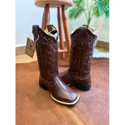 BOTA TEXANA EM COURO LATEGO MARROM BORDADO RAMOS +... - Botas Texanas Bruto