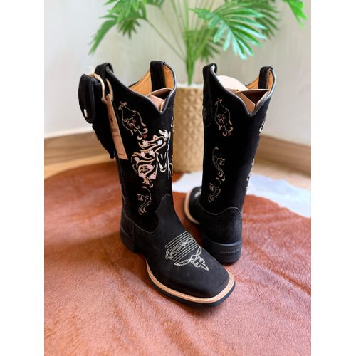 KIT BOTA TEXANA EM COURO NOBUCK PRETO BORDADO CAVA... - Botas Texanas Bruto