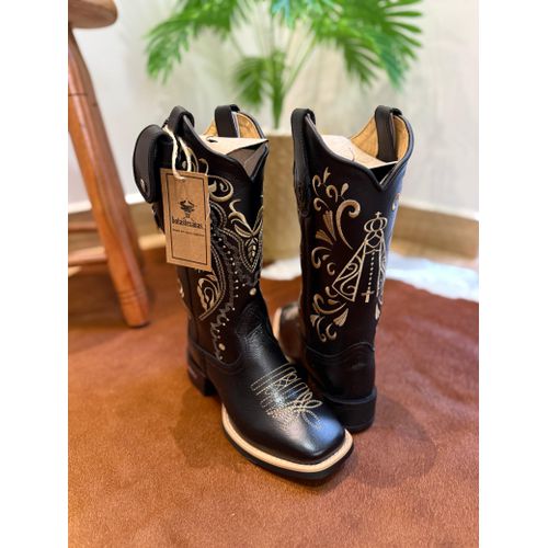 KIT BOTA TEXANA EM COURO PRETO BORDADO TRIBAL E NO... - Botas Texanas Bruto