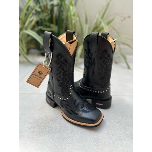 BOTA TEXANA EM COURO PRETO BORDADO RAMOS ALL BLACK... - Botas Texanas Bruto