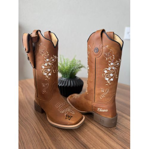 KIT BOTA TEXANA EM COURO HORSE HAVANA BORDADO CAVA... - Botas Texanas Bruto