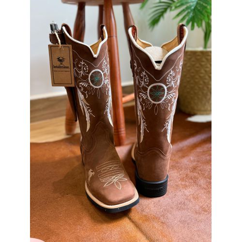 KIT BOTA TEXANA EM COURO HORSE NESCAU BORDADO FILT... - Botas Texanas Bruto