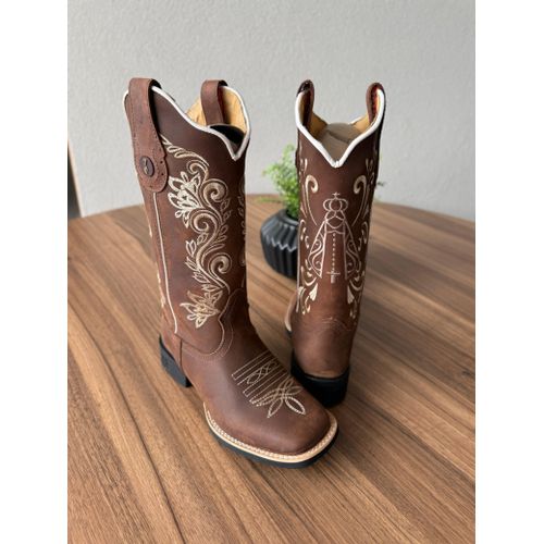 BOTA TEXANA EM COURO HORSE NESCAU BORDADO RAMOS E ... - Botas Texanas Bruto