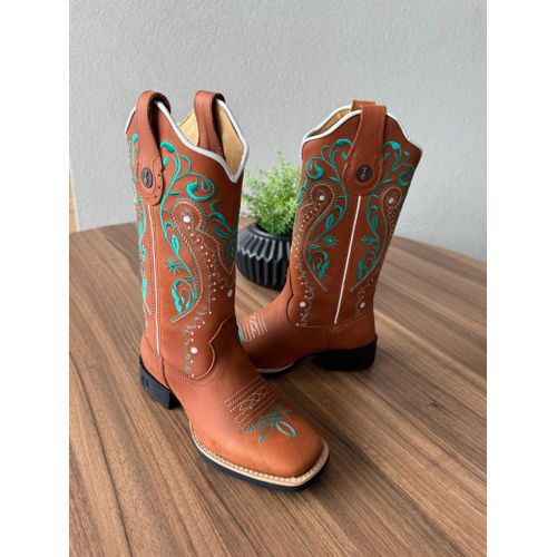 BOTA TEXANA EM COURO HORSE TELHA BORDADO TRIBAL BE... - Botas Texanas Bruto