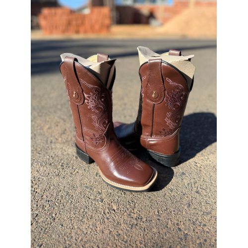 BOTA TEXANA EM COURO LÁTEGO MARROM BORDADO RAMOS C... - Botas Texanas Bruto