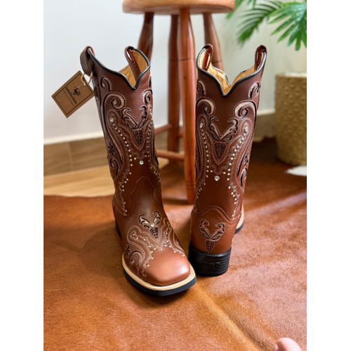 BOTA TEXANA EM COURO MUSTANG A LASER FLORENCIA GLI... - Botas Texanas Bruto
