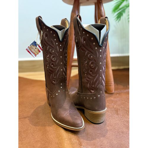 BOTA TEXANA EM COURO MARROM BORDADO RAMOS METAIS S... - Botas Texanas Bruto