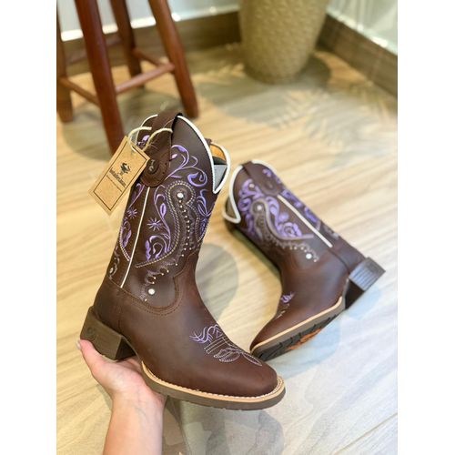 BOTA TEXANA EM COURO HORSE NESCAU BORDADO TRIBAL B... - Botas Texanas Bruto