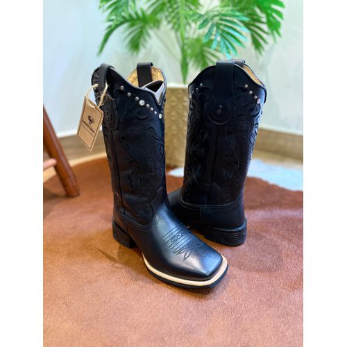 BOTA TEXANA EM COURO PRETO BORDADO ALL BLACK TRIBA... - Botas Texanas Bruto