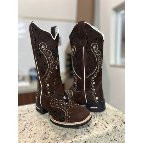 BOTA TEXANA EM COURO MARROM NOBUCK BORDADO TRIBAL ... - Botas Texanas Bruto