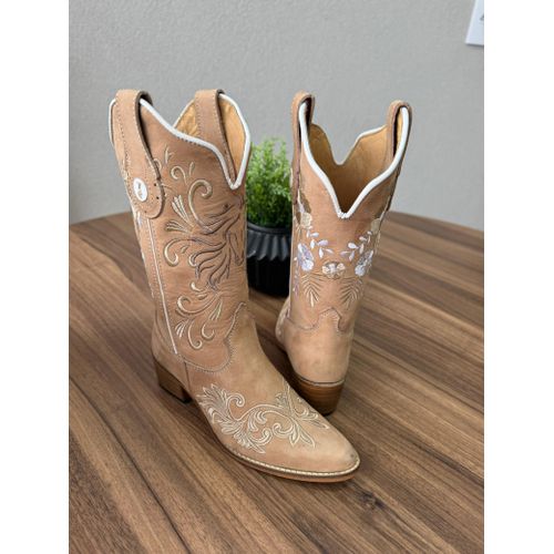 BOTA TEXANA EM COURO NOBUCK AREIA BORDADO CAVALO +... - Botas Texanas Bruto