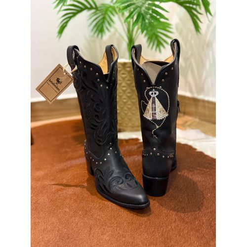 BOTA TEXANA EM COURO LÁTEGO PRETO BORDADO RAMOS E ... - Botas Texanas Bruto