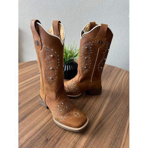 BOTA TEXANA EM COURO HORSE HAVANA BORDADO CHEIO CO... - Botas Texanas Bruto