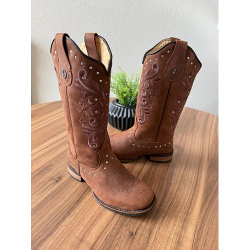 BOTA TEXANA EM COURO HORSE NESCAU BORDADO RAMOS MA... - Botas Texanas Bruto