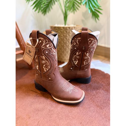 BOTA TEXANA EM COURO HORSE NESCAU BORDADO TRIBAL B... - Botas Texanas Bruto