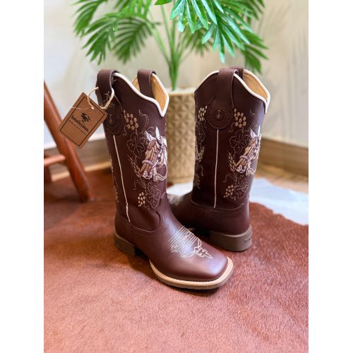 BOTA TEXANA EM COURO LATEGO MARROM BORDADO CAVALO ... - Botas Texanas Bruto