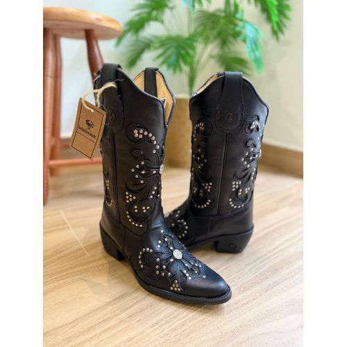 BOTA TEXANA EM COURO LÁTEGO PRETO ALL BLACK LASER ... - Botas Texanas Bruto