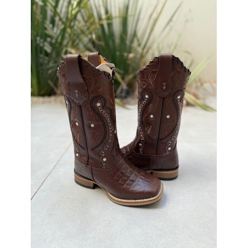 BOTA TEXANA EM COURO COBRA MARROM BORDADO TRIBAL S... - Botas Texanas Bruto