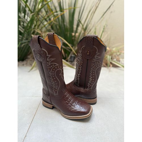BOTA TEXANA EM COURO COBRA MARROM BORDADO PONTILHA... - Botas Texanas Bruto