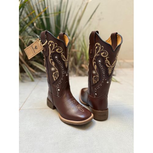 BOTA TEXANA EM COURO LATEGO MARROM BORDADO TRIBAL ... - Botas Texanas Bruto