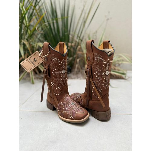 BOTA TEXANA EM COURO MARROM BORDADO DO LASER CRUZ ... - Botas Texanas Bruto