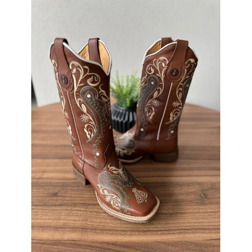 BOTA TEXANA EM COURO MUSTANG BORDADO TRIBAL VERDE ... - Botas Texanas Bruto