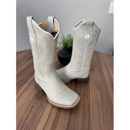 BOTA TEXANA EM COURO OFF WHITE BORDADO PONTILHADO ... - Botas Texanas Bruto