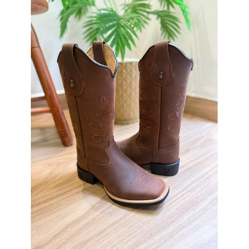 BOTA TEXANA EM COURO HORSE NESCAU BASICA BORDADO M... - Botas Texanas Bruto