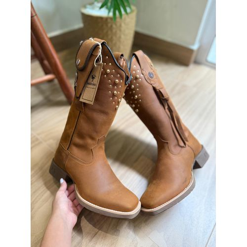 BOTA TEXANA BASICA EM COURO COM METAIS SOLADO MARR... - Botas Texanas Bruto