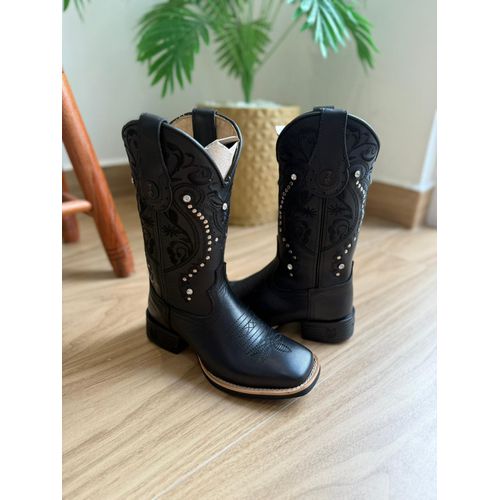 BOTA TEXANA EM COURO PRETO BORDADO ALL BLACK TRIBA... - Botas Texanas Bruto