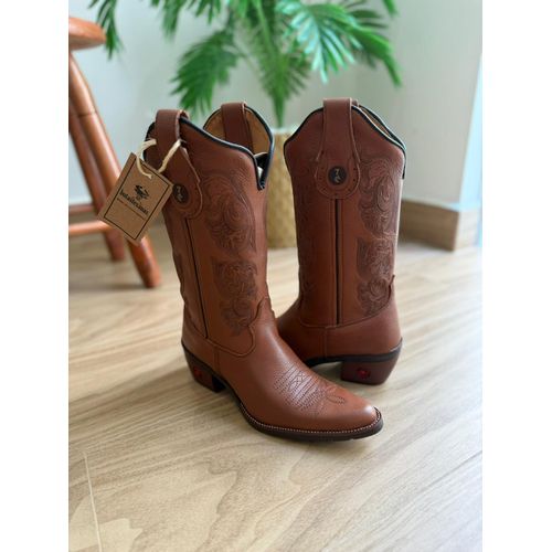 BOTA TEXANA EM COURO MUSTANG BORDADO FLORES E FLOR... - Botas Texanas Bruto