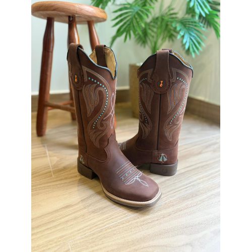 BOTA TEXANA EM COURO HORSE BORDADO PONTILHADO AZUL... - Botas Texanas Bruto