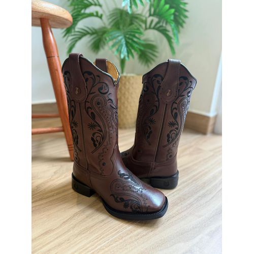 BOTA TEXANA EM COURO LATEGO MARROM BORDADO TRIBAL ... - Botas Texanas Bruto
