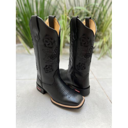 BOTA TEXANA EM COURO ALL BLACK BORDADO PRETO CRUZ ... - Botas Texanas Bruto