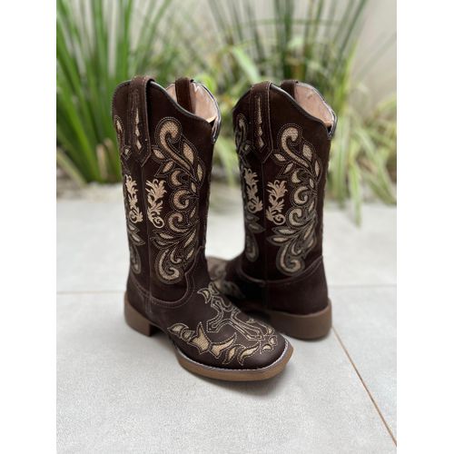 BOTA TEXANA EM COURO NOBUCK CAFÉ A LASER CRUZ GLIT... - Botas Texanas Bruto