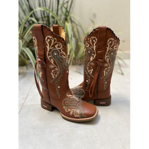 BOTA TEXANA EM COURO MUSTANG BORDADO TRIBAL COM TR... - Botas Texanas Bruto