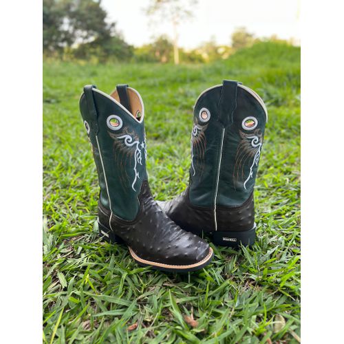 BOTA TEXANA EM COURO IMITAÇÃO AVESTRUZ E COURO VER... - Botas Texanas Bruto