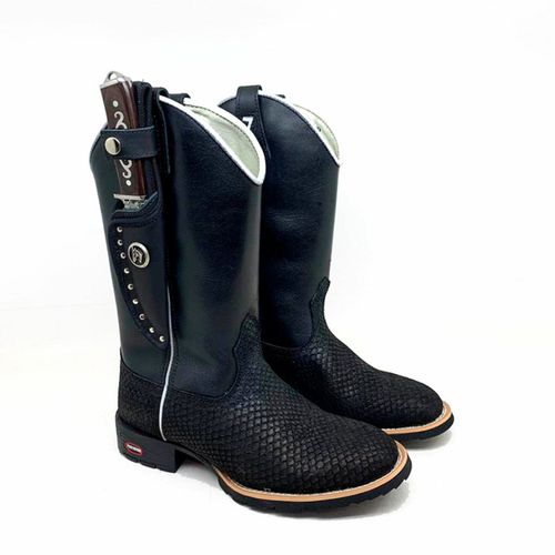 KIT TEXANA EM COURO ESTILIZADO PRETO + BAINHA + FA... - Botas Texanas Bruto