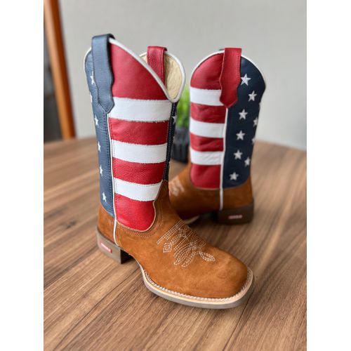 BOTA TEXANA EM COURO COM ESTAMPA EUA + BORDADO FLO... - Botas Texanas Bruto