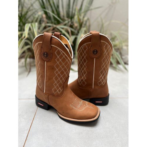 BOTA TEXANA EM COURO BORDADO QUADRICULADO LINHAS B... - Botas Texanas Bruto