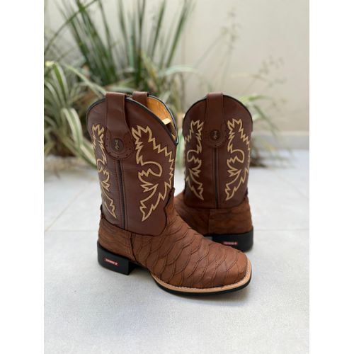 BOTA TEXANA EM COURO MARROM BORDADA ESCAMADA - BTM... - Botas Texanas Bruto