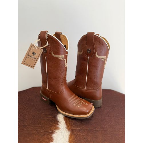 BOTA TEXANA EM COURO MUSTANG BORDADO TOURO BOI - B... - Botas Texanas Bruto