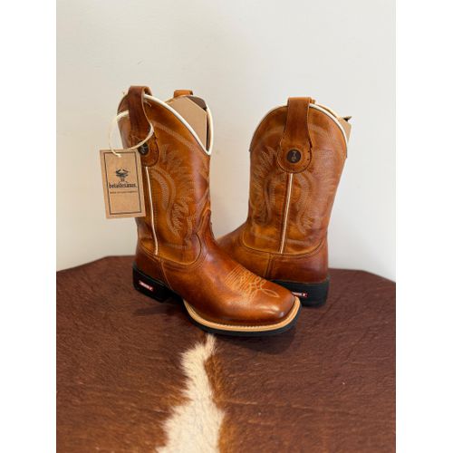 BOTA TEXANA EM COURO PINHAO QUEIMADO BORDADO BEGE ... - Botas Texanas Bruto