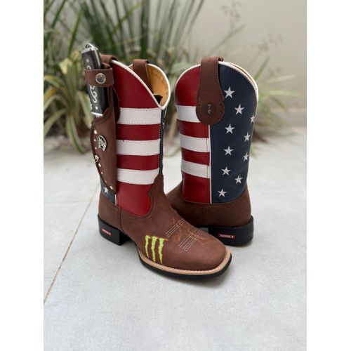 BOTA TEXANA EM COURO ESTADOS UNIDOS BORDADO MONSTE... - Botas Texanas Bruto
